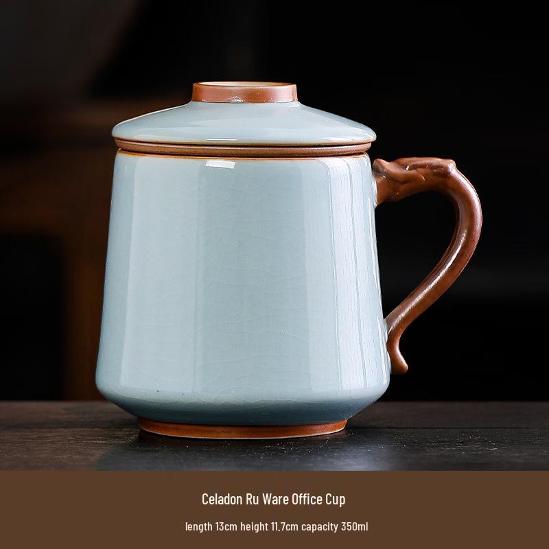 Shangqi Celadon Ru Kiln Personal Tea Brewing Mug with Infuser and Lid