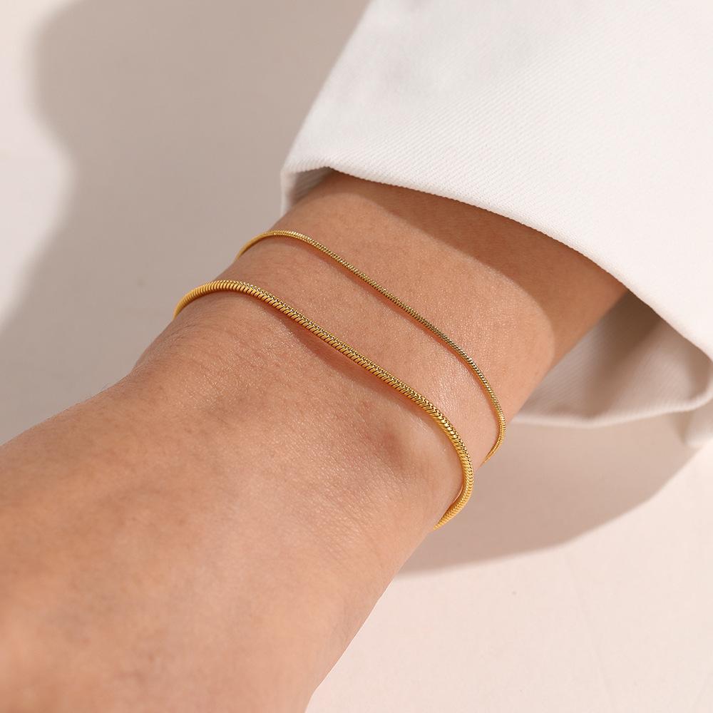CARLIDANA Simple PVD 14K Gold Plated 316L Stainless Steel Wide Length Round Round Snake Chain Bracelet Jewelry For Women