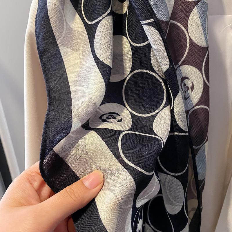 Korean Version of Polka Dot Camellia Big Square Scarf New Spring and Autumn Summer Scarf Scalp Sunscreen Shawl Double-sided Printing for Women