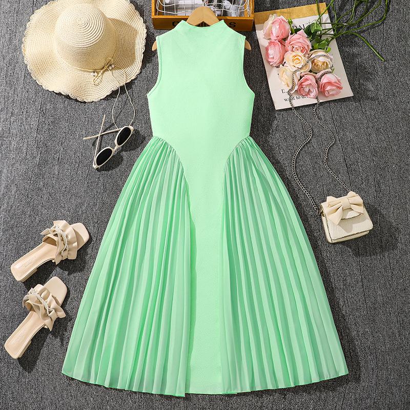 Girls' Casual Dress, Autumn Children's Pleated Sleeveless Dress