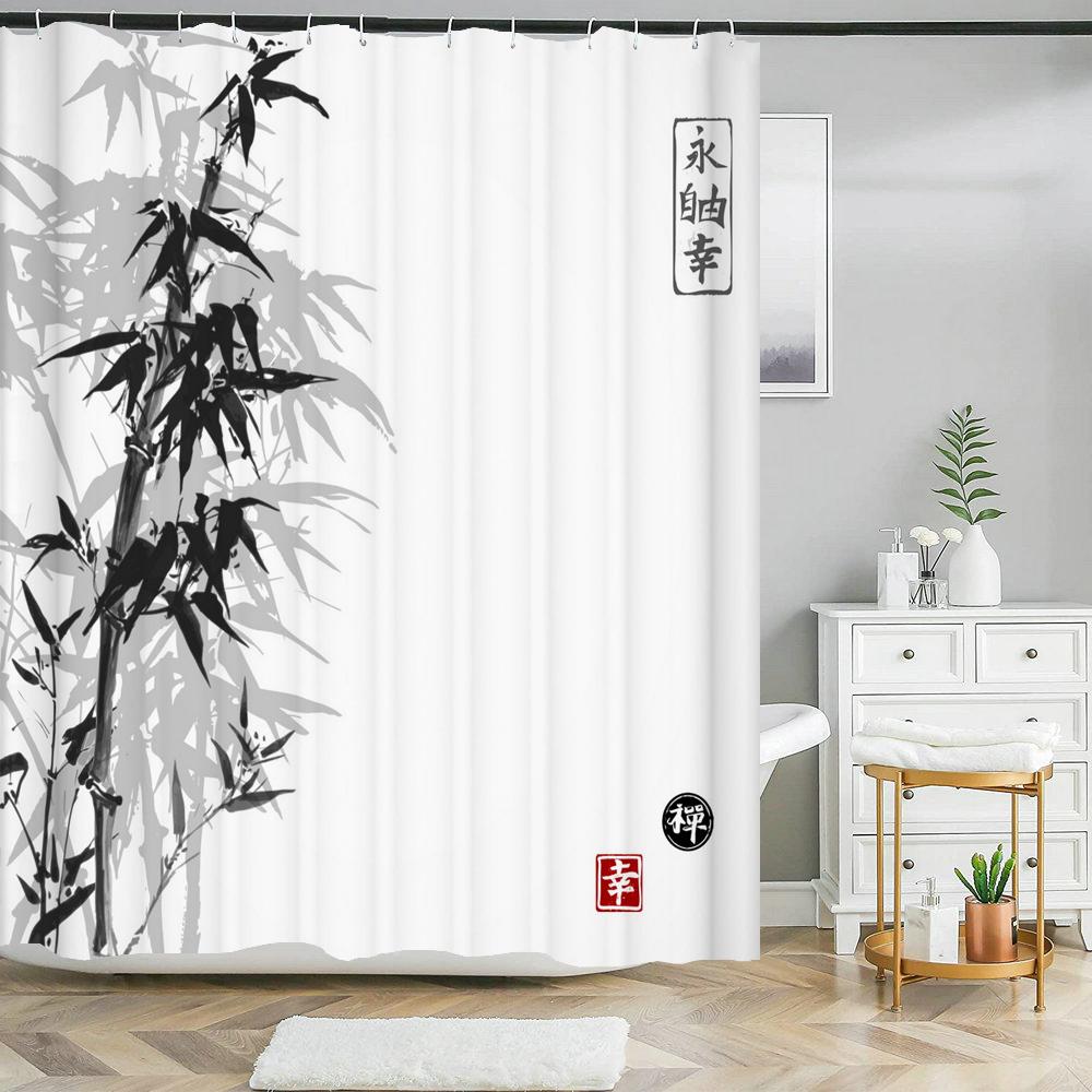 Japanese-Style Flowers Plum Blossom Shower Curtains Bathroom Curtain Frabic Waterproof Polyester Bath Curtain With Hooks