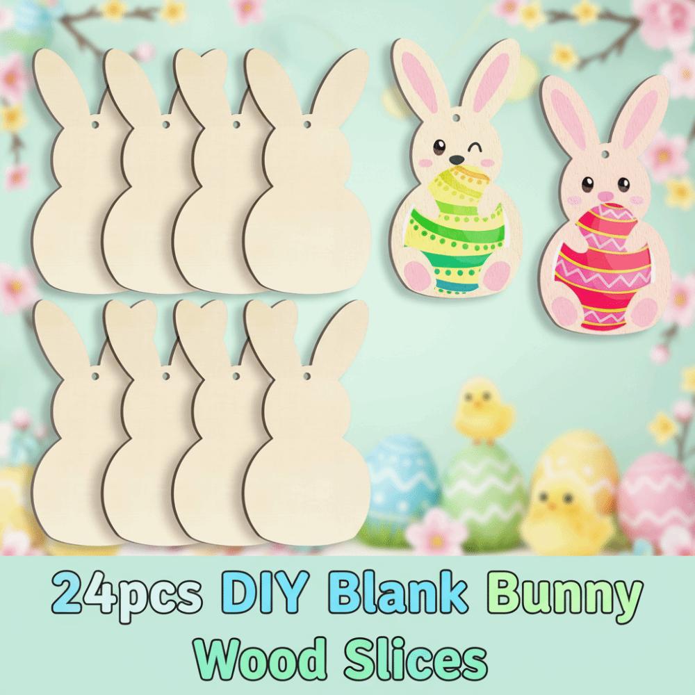 24pcs/set Painting Toy Easter Bunny Wood Card DIY Color Blank Bunny Wood Slices  Home Decor