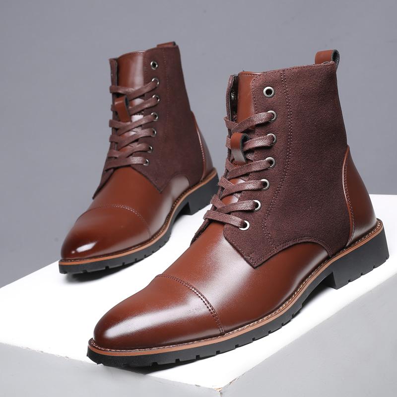 New Plus Size Men Casual Fashiable Block Boots Spliced Warm Suitable for Young People Commuting High Top Boots 38 5150₽