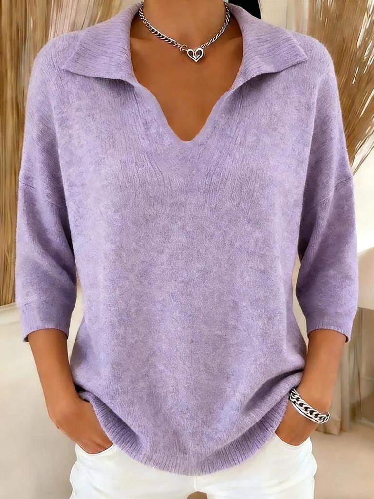 European American Retro V-neck Long Sleeve Winter Sweater for Women