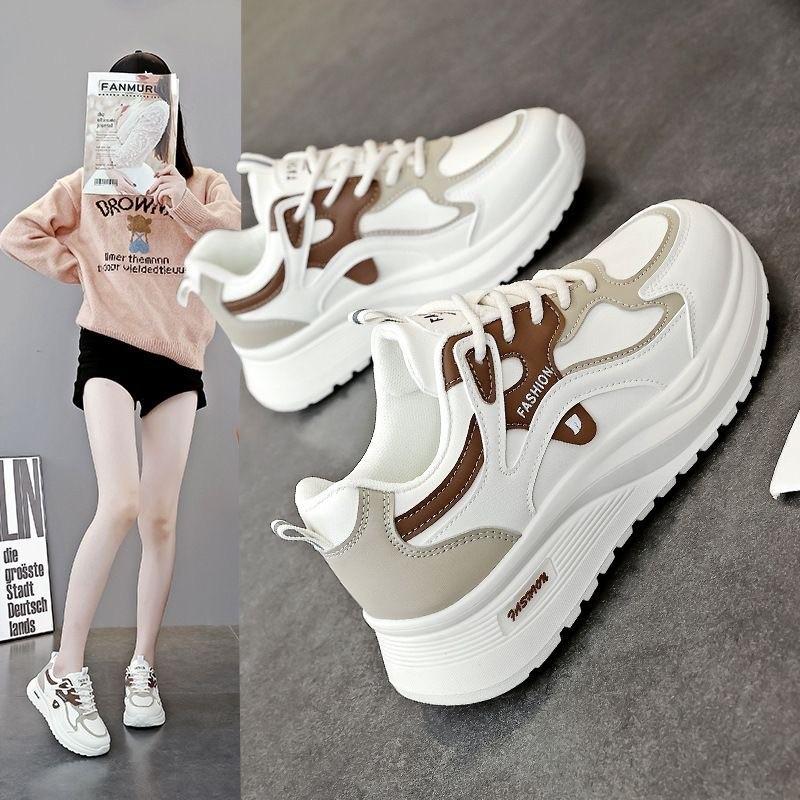

22 autumn new breathable leather Forrest Gump sports shoes women s casual shoes small height increase thick sole non-slip dad shoes hongjie35 бежевый