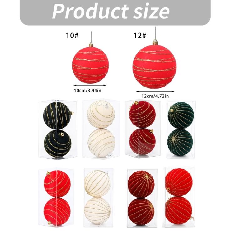 2Pcs Christmas Baubles Ornament Sparkling Velvety Sphere Decoration For Christmas Tree Wreath Mantels Window Display
