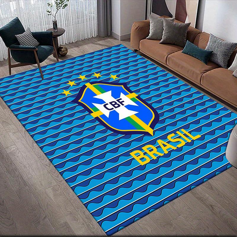 Brazil National Football Team Flannel Pattern Square Carpet,Area Rug,Carpet Rug for Living Room Bedroom Sofa Playroom Decor,Non-slip Floor Mat