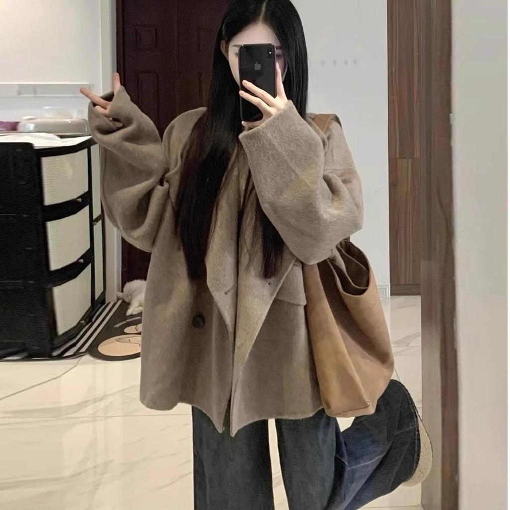 Korean Chic Hepburn Woolen Coat - Women's Mid-Length Suit Collar Jacket for Autumn/Winter