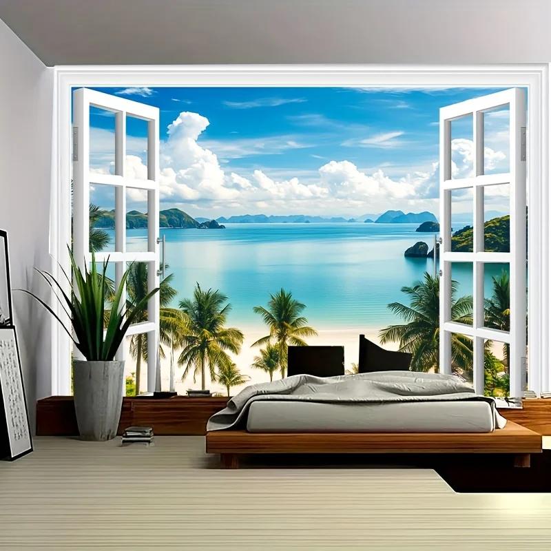 VIKAMA NordicStyle Forest Sunlight Tapestry Forest Scene Natural Ambience Decorative Wall Hanging Room Decoration