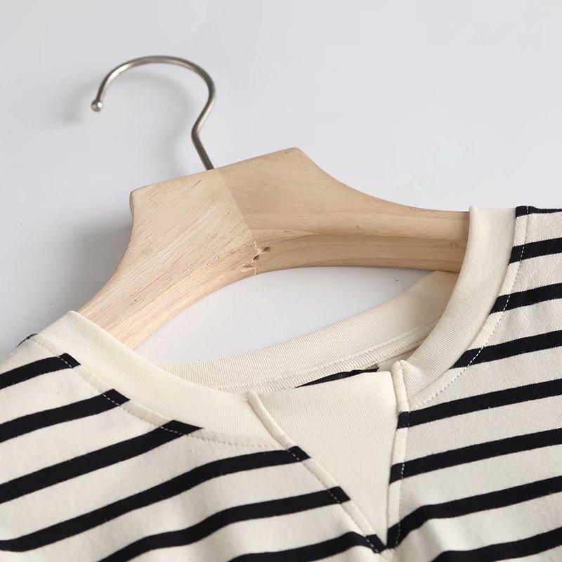 Rochie de soare pentru damă, cu mânecă scurtă, buzunar lateral midi, bumbac, cu dungi, de înaltă calitate