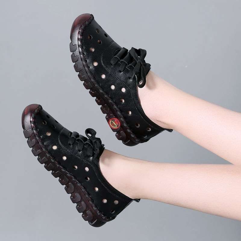 

Sandals flat bottom non-slip mother shoes beef tendon soft sole comfortable hollow summer single shoes women 40