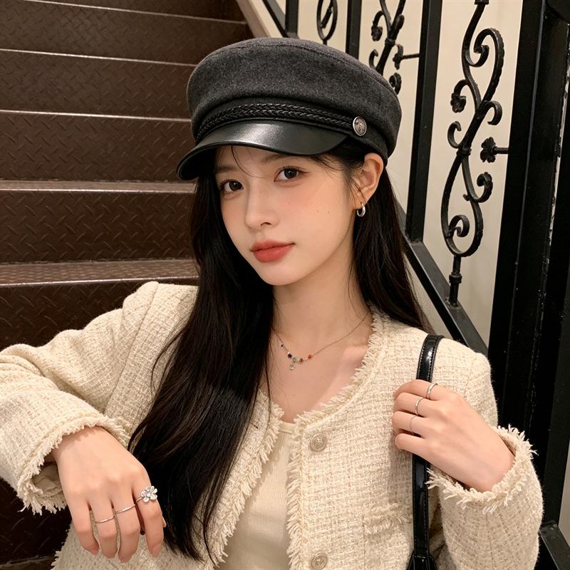 Spring and Autumn Hat Female Star Anise Beret Female Face Small Woolen Hat Trendy Fashion Literary and Artistic Painter Hat