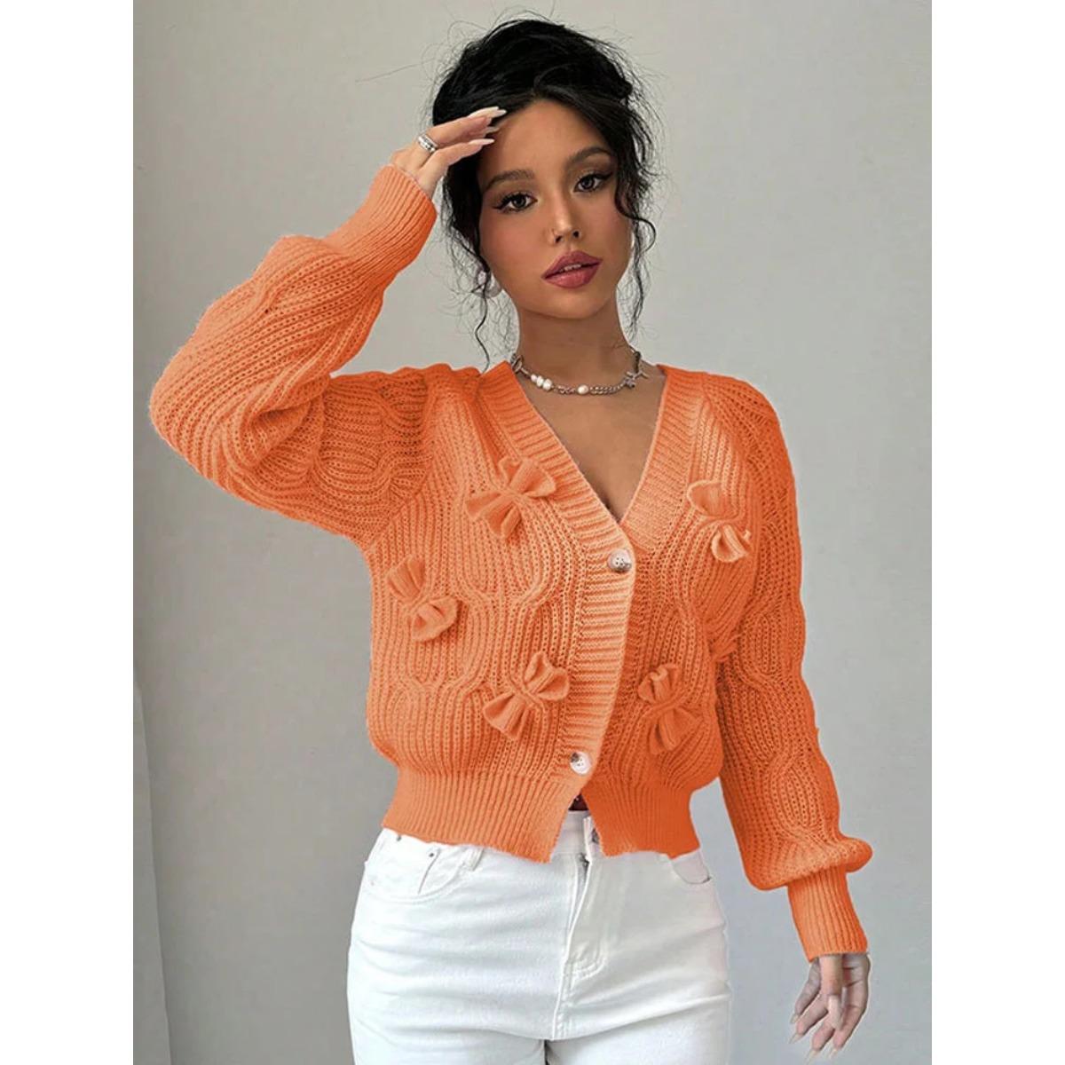 

VAYLA New Winter Woman s Short Cardigan,Long Sleeve Knits,Casual Sweaters,Elegant Sweaters,Cozy Sweaters For Ladies,Bow On Cardigans XL помаранчевий