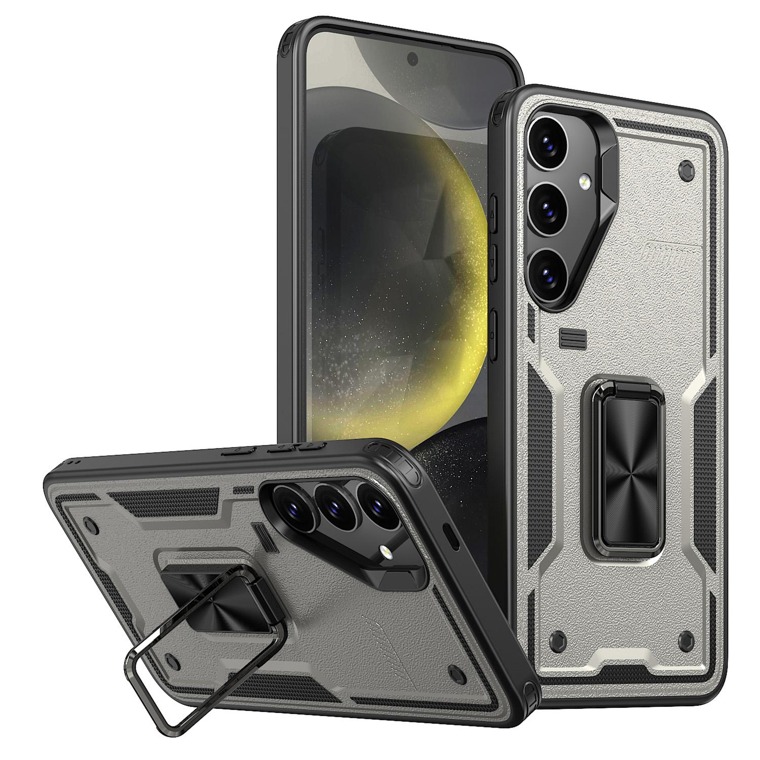 

For Samsung Galaxy S25+/S24+ Case Ring Kickstand Anti-Drop PC+TPU Phone Cover Titanium Grey