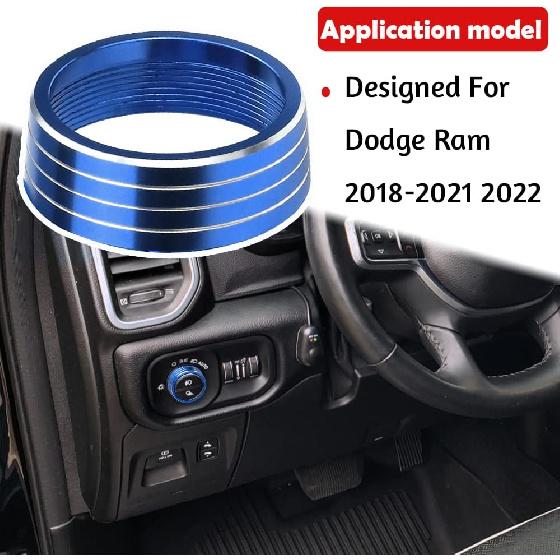 1× Blue Headlights Switch Button Knob Cover for Dodge RAM 2018-2025 Aluminum Alloy Ring Trim Decoration Accessories
