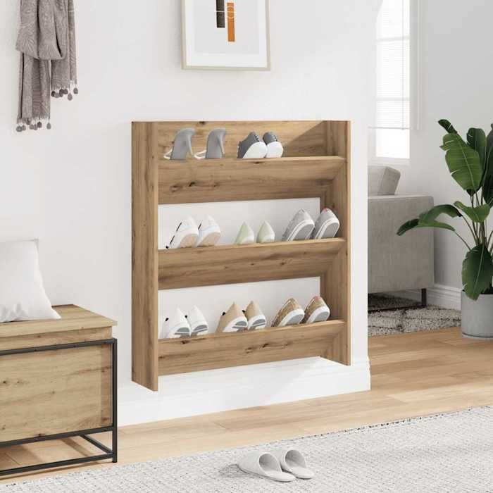 VidaXL Armoire à chaussures murale chêne artisanal bois d'ingénierie, étagère à chaussures, rangement à chaussures, support 856545