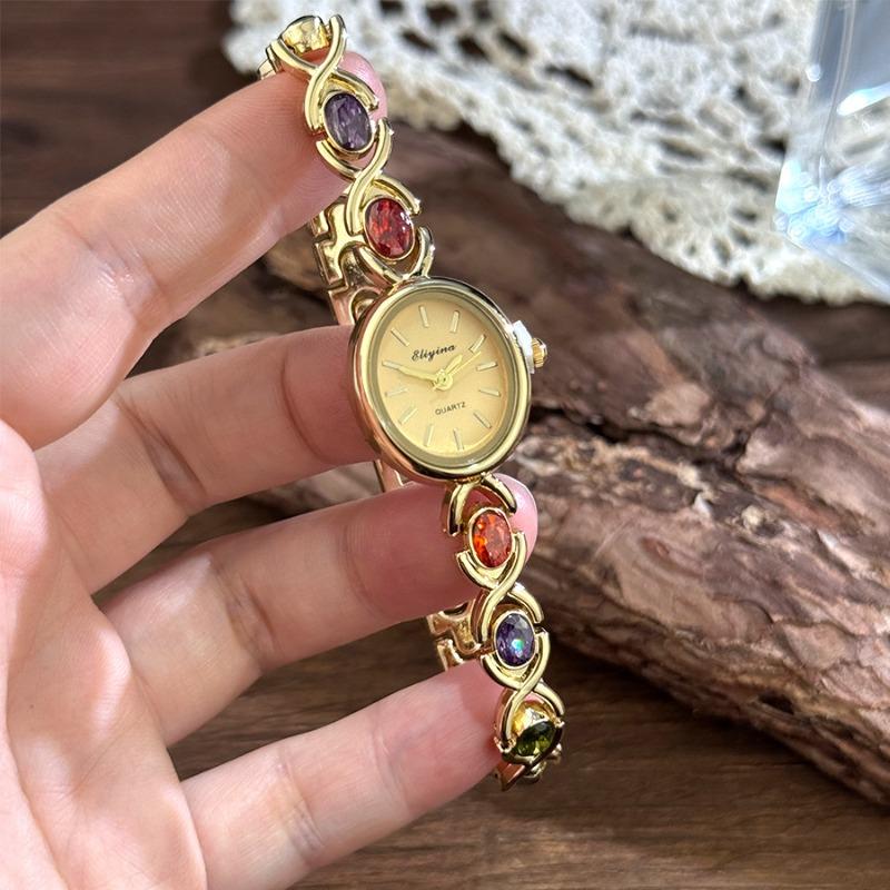 

Hot-selling new watch gem diamond oval exquisite compact medieval rainbow watch