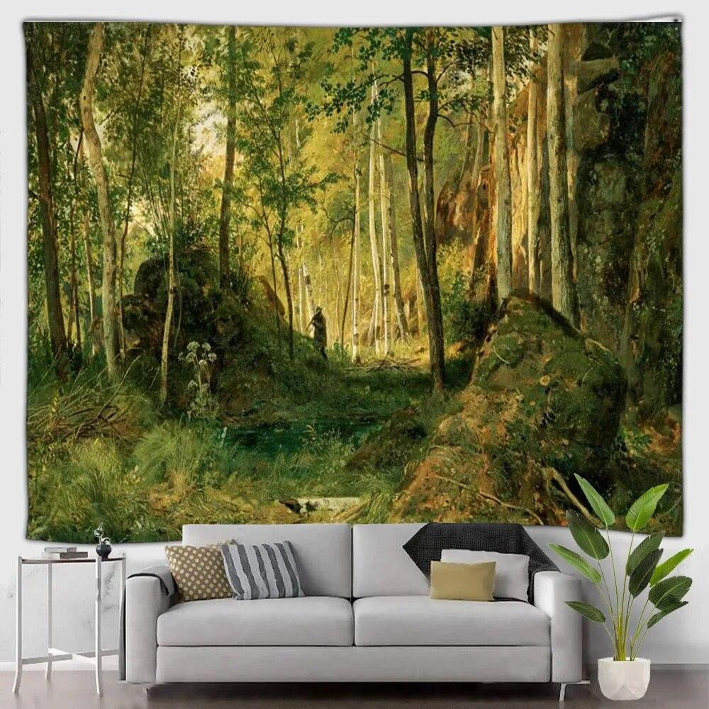Gobelin leśny wodospad krajobraz zewnętrzny piękny las obraz olejny wiszący na ścianie dekoracyjny koc sztuka salon mural
