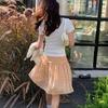 2026 Spring Floral Print Lemon Green Tea High Waist Mesh Skirt - Women's Versatile Slimming Short Skirt