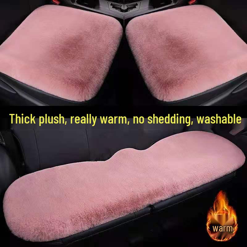 Winter Rabbit Plush Car Seat Cushion Set - 3-Piece No-Back Design for Single Seats