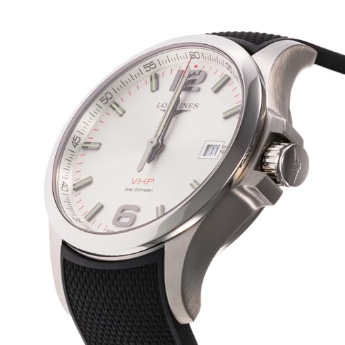 Longines Men's CONQUEST V.H.P. Quartz Watch, 5 ATM Water Resistant, Sapphire Crystal, Silver Dial, Stainless Steel, L3.726.4.76.9, Black