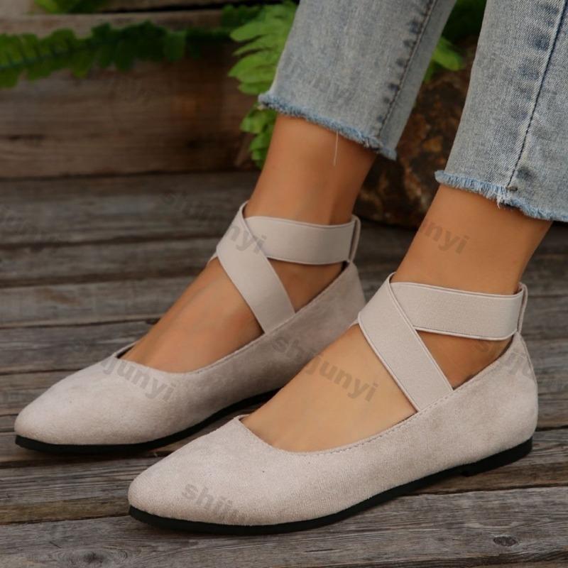 Fashion Large Size Women Shoes 2025 Spring Pointed Toe Cross Cross Tied Casual Shoes Vintage Comfortable Soft Sole Slip on Flats