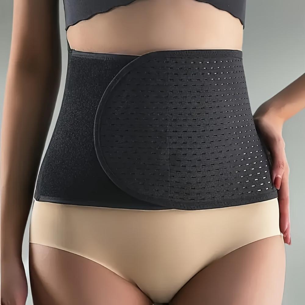 1 Adjustable Breathable Belt, Black Polyester Fiber Belly Shaping Belt, Hollow Design, Adjustable Closure, Quick Buckle Belt