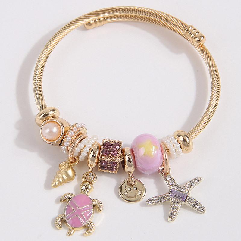 Стильный металлический браслет-подвеска с дизайном черепахи и морской звезды розовый/фиолетовый