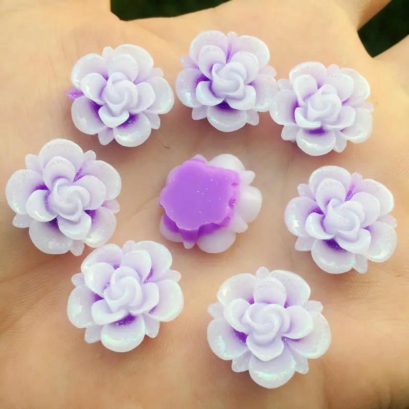 15pcs 19mm Resin Flower Rhinestone Flatback Cabochon for DIY Wedding Decoration -A62