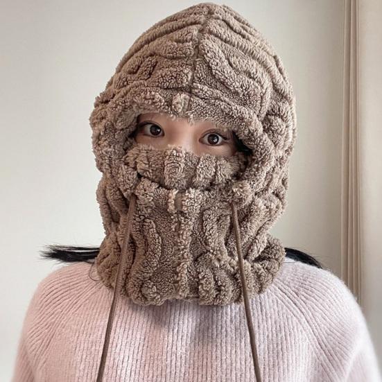 Winter Hat Scarf Combo Fleece Neck Warmer with Ear Protection Knitted Sherpa Hood Windproof Ski Face Covers Stretchy Beanies for Hiking Traveling