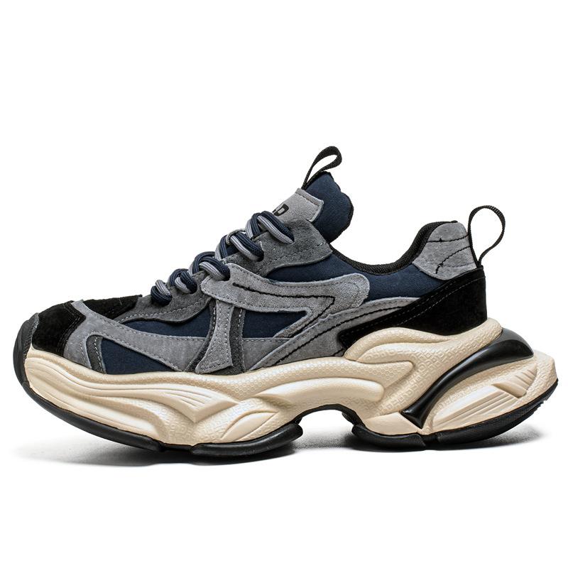 Trendy Brand High-end Light Luxury Men's Shoes Autumn Men's Thick-soled Heightening Sports Shoes Casual Student Leather Dad Shoes
