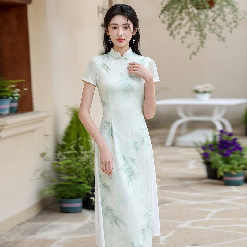 Modern Chinese-Inspired Stand-Collar Midi Dress With Design Women 2026 Daily Wear Small