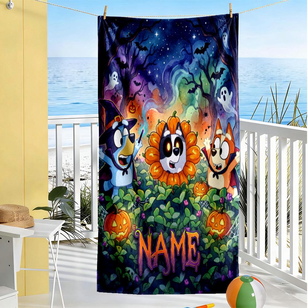Halloween Night Adventure Customizable Name Beach Towel Quick-Dry Soft Microfiber