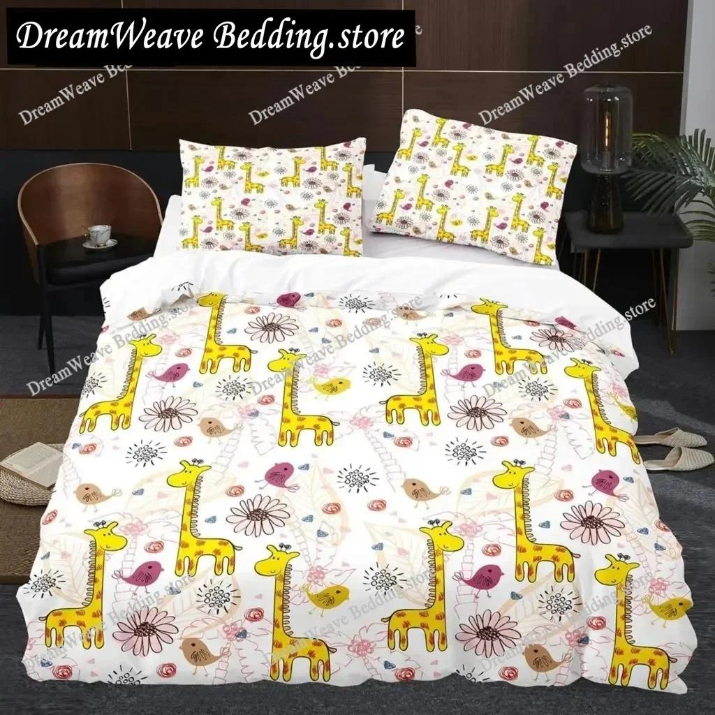 Súprava obliečky na paplón Žirafy Východný štýl Prostredie Retro Posteľná súprava Zvieracia téma King Size Mäkký Pohodlný Obliečka na paplón EU Single 135*200cm/53x79in 3pcs