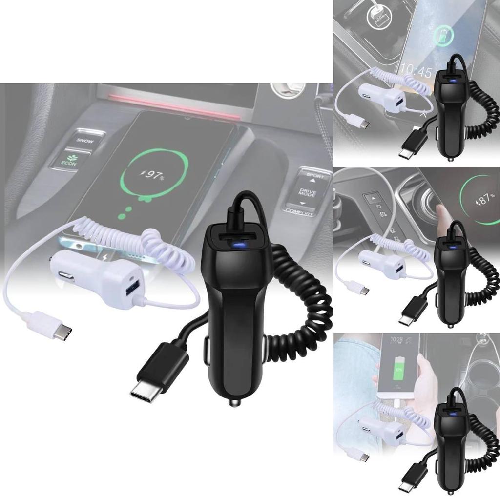 High Power Type-c Car Charger With Built-in Cable 5v3a Fast Charging For Usb Devices
