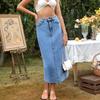 Women High Waist Pocket A Line Jean Denim Skirt
