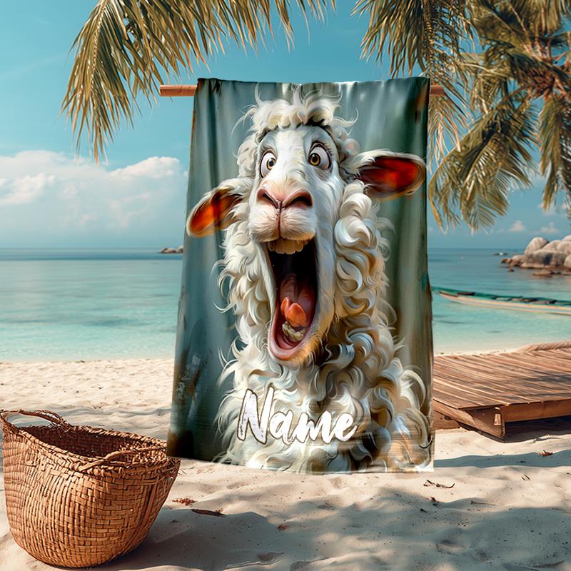 Custom Name Ultra-Soft Beach Towel with Goat Theme,Ideal for Pool - Camping, Diving - Perfect Travel Essential, Vibrant Beach Towel.