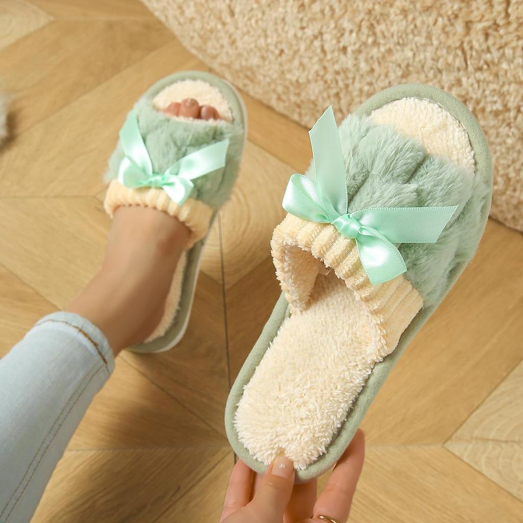 Damen Outdoor Schleifen Baumwollpantoffeln - EVA Rutschfest Flach Hausbekleidung