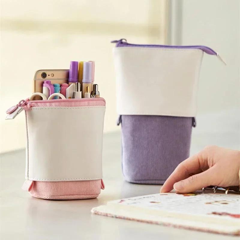 1 Pièce Trousse à Crayon Rétractable École Bureau Papeterie Sac de Rangement Couleur Unie Simple Porte-Stylo Fournitures Sacs Cadeaux Enfant