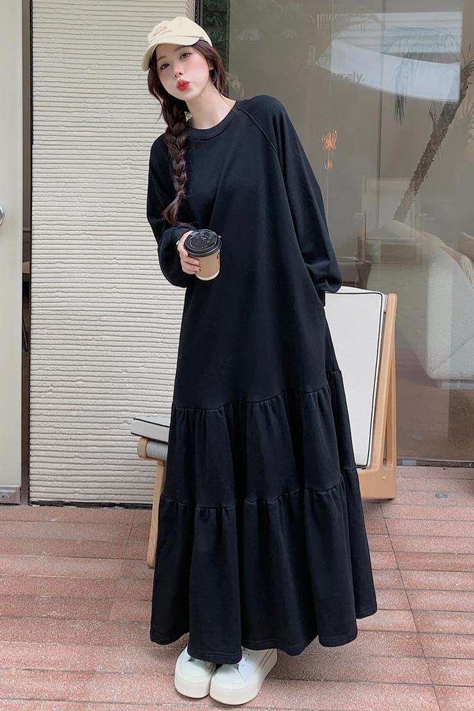 Chubikime Long Loose Long Crew Solid Plus Flared Women's Dress, Fit, Sleeves, Neck, Color, Sizes, Figure-Flattering, Slimming, Stylish, Dress, Casual,