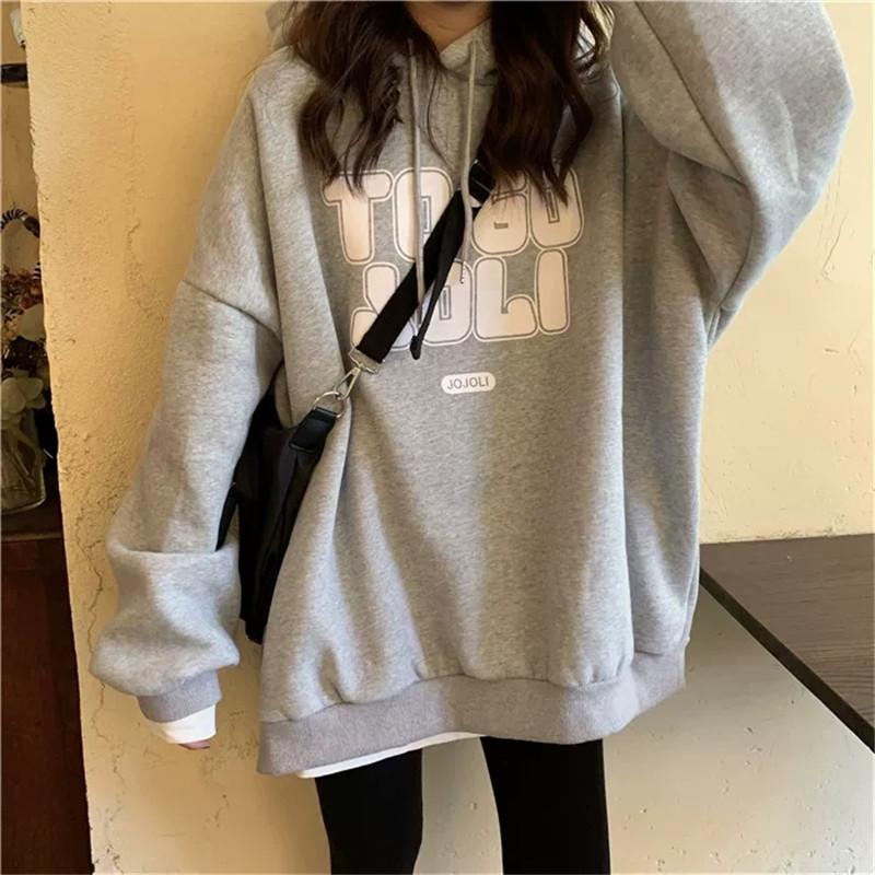 Hooded Sweater Women's Autumn and Winter Fleece Thickened Loose Lazy Style Versatile Top Jacket