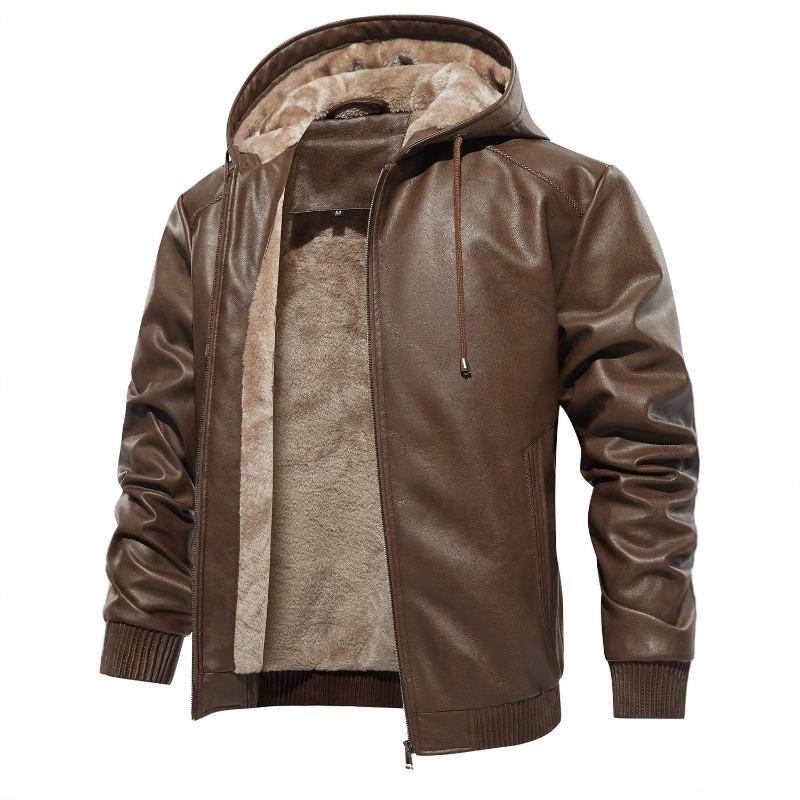

Winter Mens Thermal Sherpa Lined Leather Jacket Comfortable Daily Outerwear S коричневый