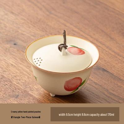 Cream Yellow Ceramic Peach Gaiwan