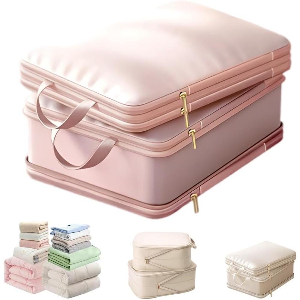 Ultra Space Saving Self Compression Organizer,2-Layer Comforter Storage Bag,Large Capacity Compression Storage Bags with Zipper