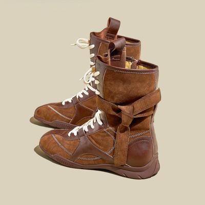 Schaapsvacht versie~ retro veelzijdige matte leren boksschoenen dames band zijrits bovenkleding bergbeklimmen training Martin boots.