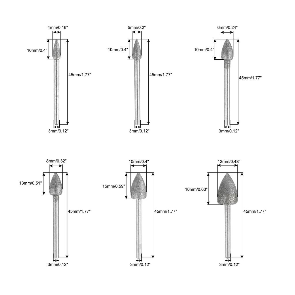 Uxcell Diamentowy Diamentowy Frez Kulkowy 5 Sztuk Trzpień 30 Montowanych Kamieni Szlifierskich do Szlifowania i Polerowania Kompatybilny z i Końcówkami do Szkła, Kamieniami,