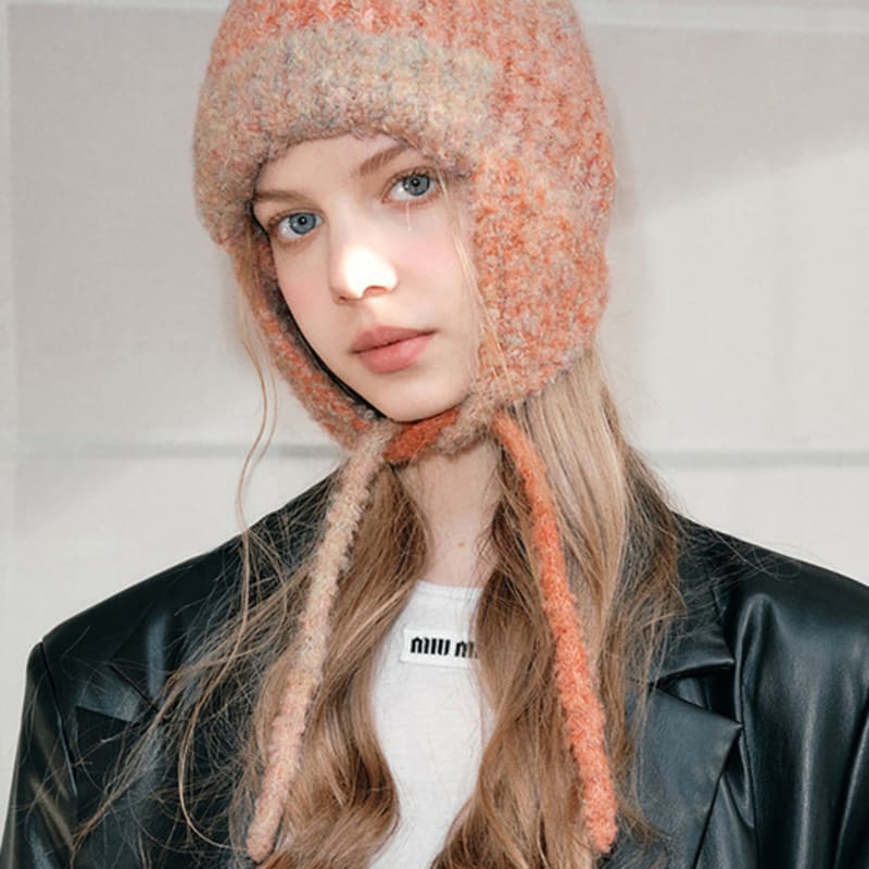 

LOOKING4U Pastel Boucle Knit Bonnet Hat Peach PEACH