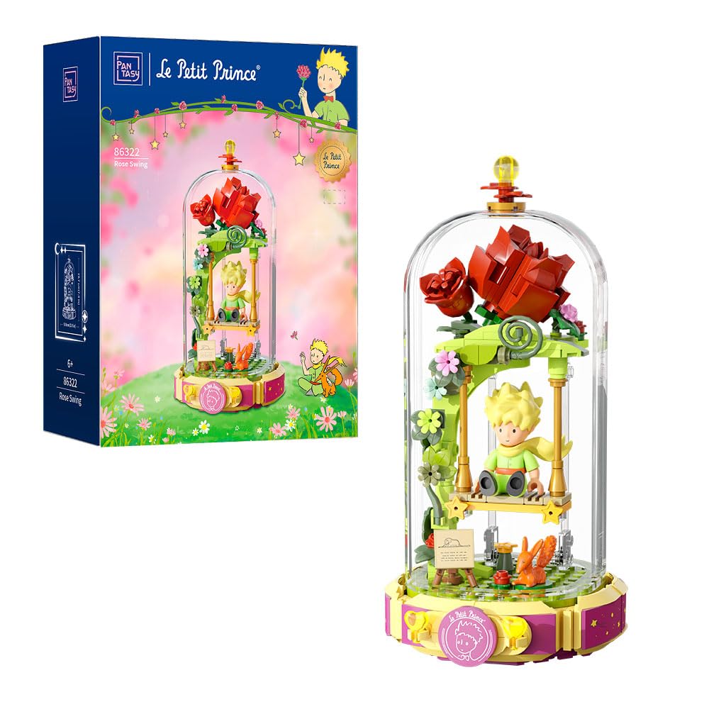 

PANTASY Le Petit Prince Building Blocks Set Rose Swing Collection Model Creative DIY Dust Cover Decorative Pieces Storytelling Mini Figures Adults
