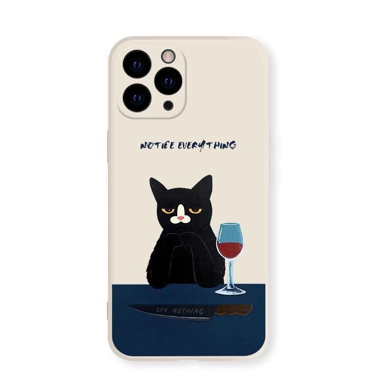 

Funny Red Wine Black Cat Phone Case For iPhone 17 16 15 11 12 14 13 Pro Max Mini XS XR 7 Plus 16E Air Shockproof Silicone Cover iPhone 7