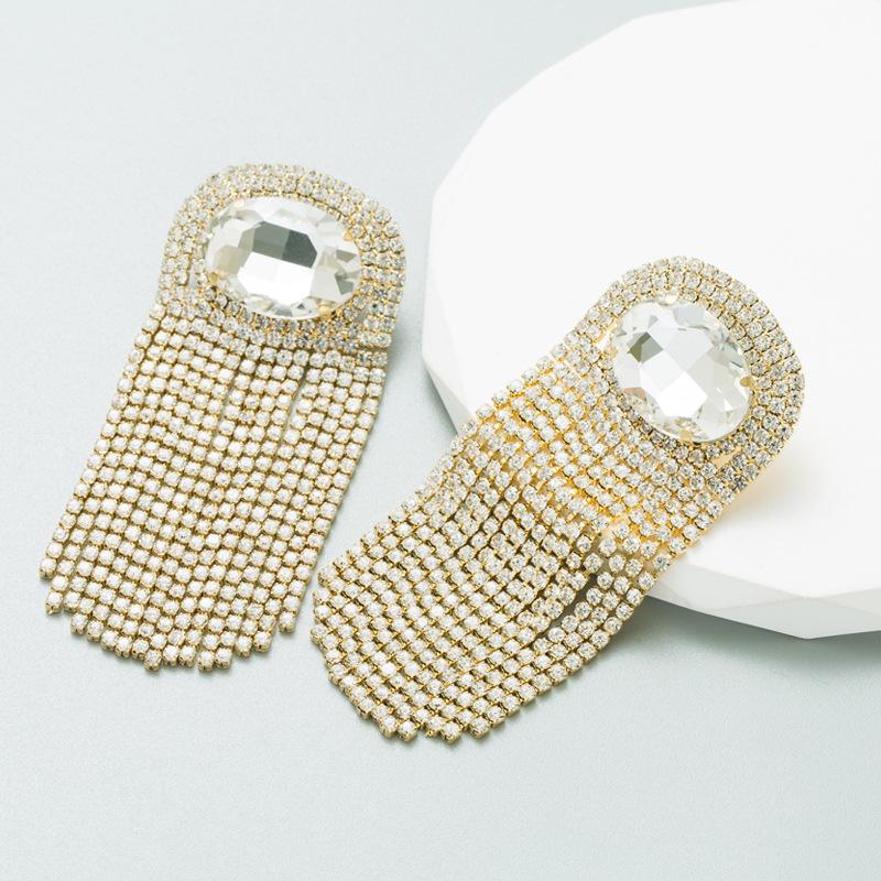 

Женские серьги-капли с длинными кисточками и преувеличенными стеклянными кристаллами, темпераментные серьги из сплава OneSize золотой